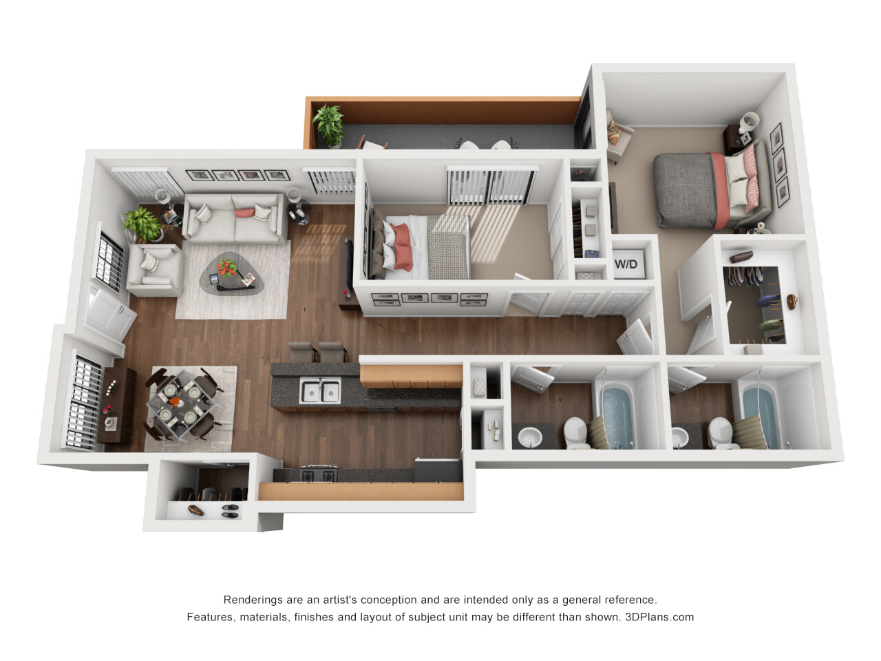 Floor plan for 2 beds, 2 baths, 820 sqft
